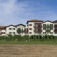 rendu façade sud de la résidence ESKOLA , le nouveau programme immobilier neuf de indo immo, promoteur constructeur sur la côte basque